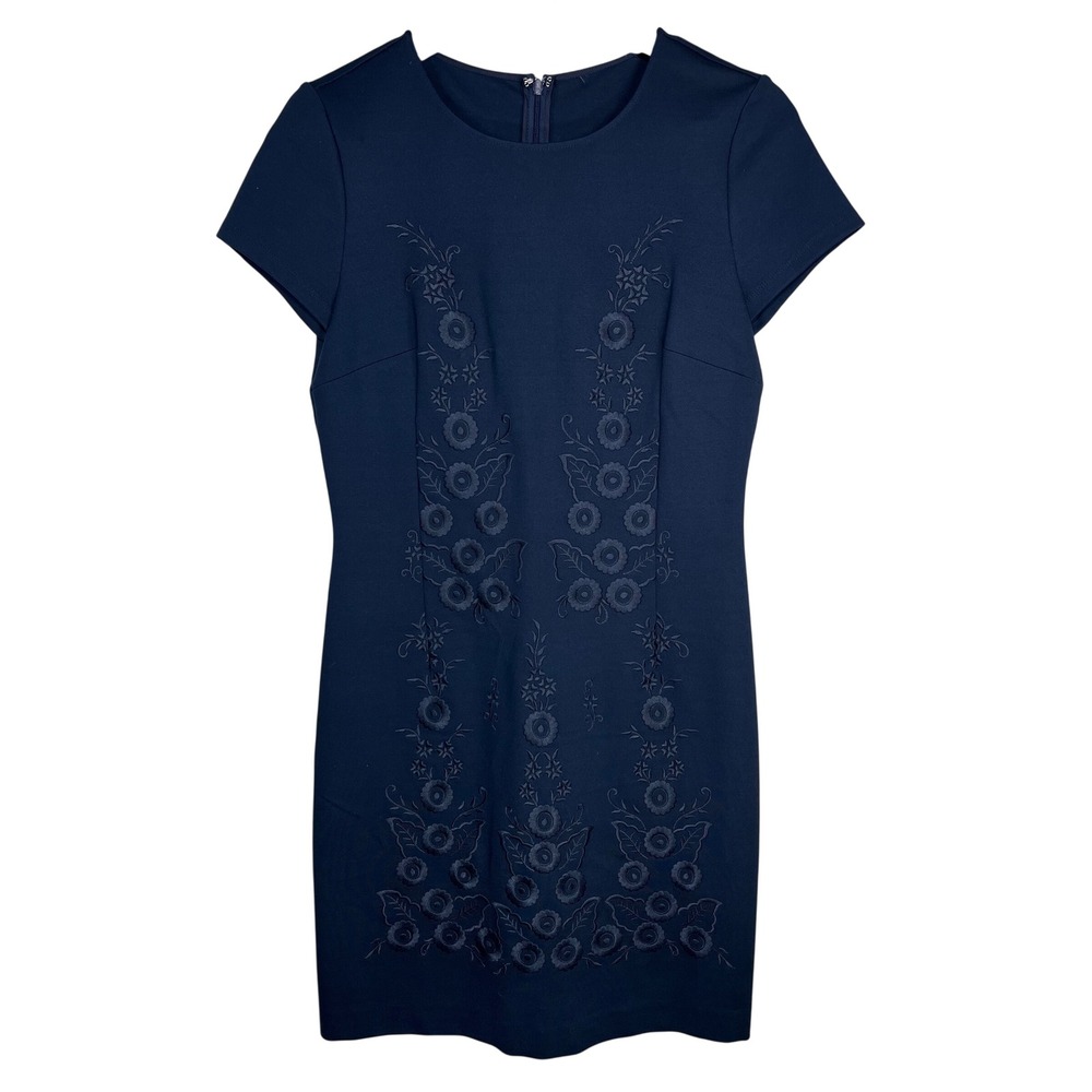 Brooks Brothers Sheath Dress 4P Navy Floral Embroidered     Quiet Luxury
